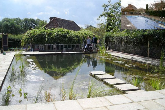 Bio swimming pond garden build natural stone tiles