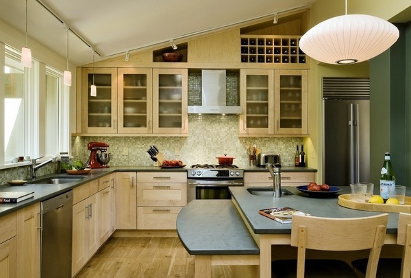 Contemporary interior design wooden cabinets countertops
