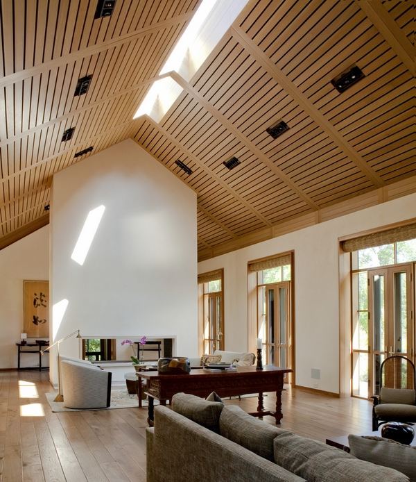 Contemporary living vaulted lighting central skylight