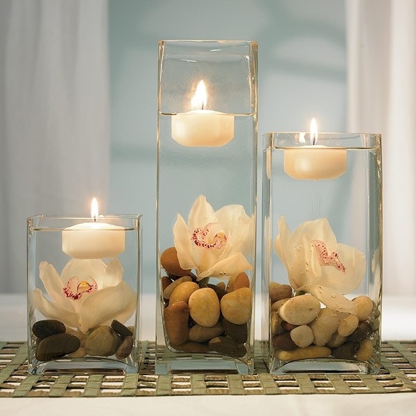 DIY ideas tea candles orchids stones