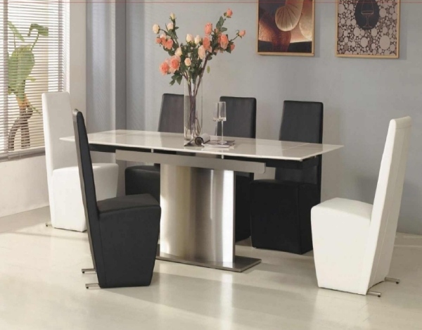 narrow table leather chairs