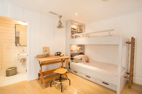 Eclectic bedroom design bunk bed for kids wooden ladder
