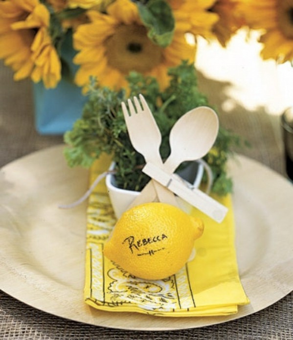 Flowers and lemon cool table decoration idea spring