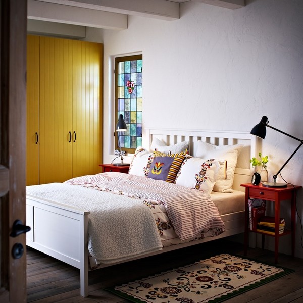 Ikea-bedroom-furniture-sets-yellow-wardrobe-white-bed-side-table-color-accent