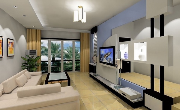 Minimalist style living room modern interior tv wall