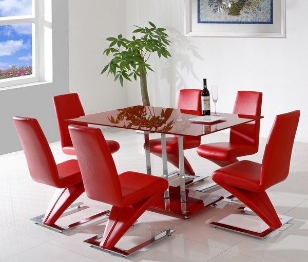 Modern red chairs dining table