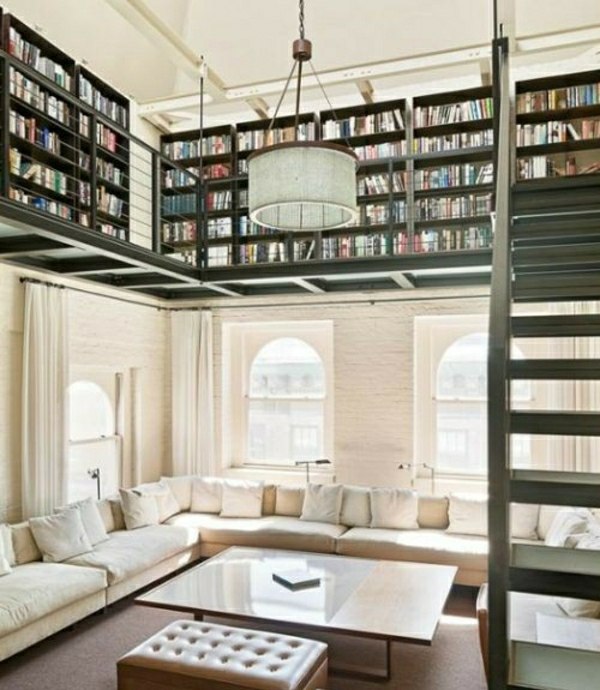 Penthouse bookshelf designs wall living room