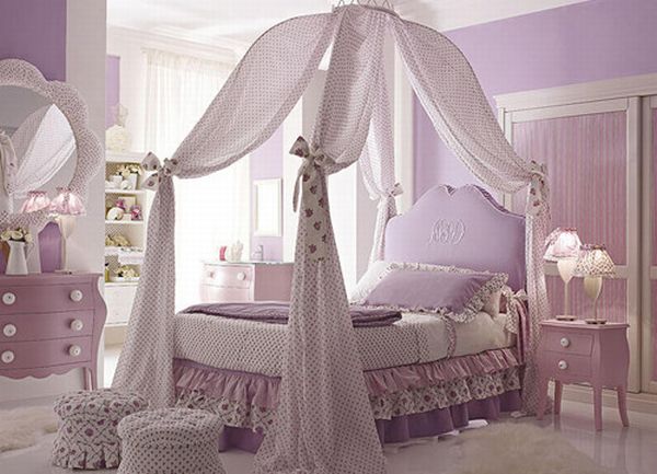 Purple white girls bedroom design