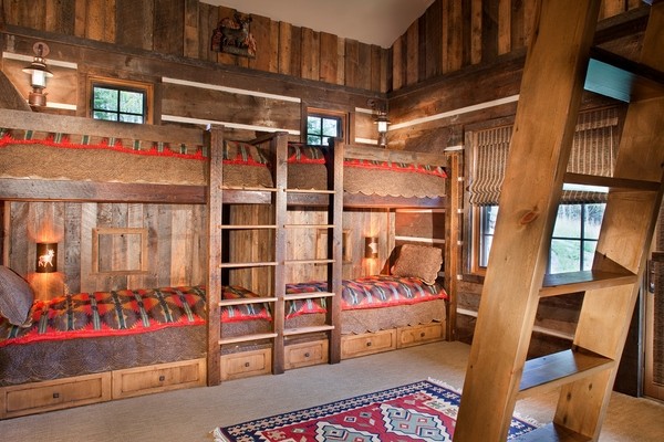 Rustic bedroom design wooden kids bed ladders