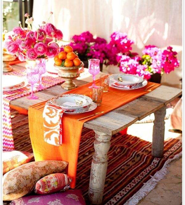 Shabby Chic table orange pink flowers lemons