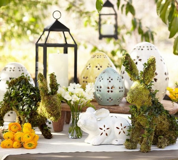 Spring decorating ideas lanterns hare grass easter mood fresh