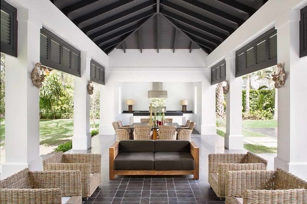 Vaulted patio ideas black white colors outdoor furniture