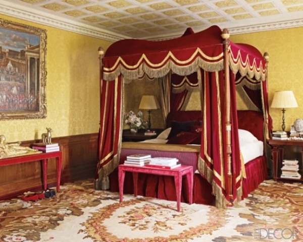 amazing bedroom four poster bed burgundy red canopy curtains