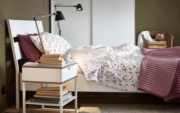 bedroom furniture ideas IKEA white wood bed wardrobe side table