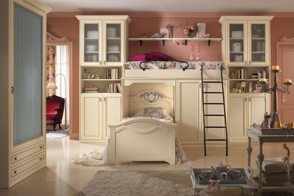 bunk bed with ladder wood girls bedroom for siblings
