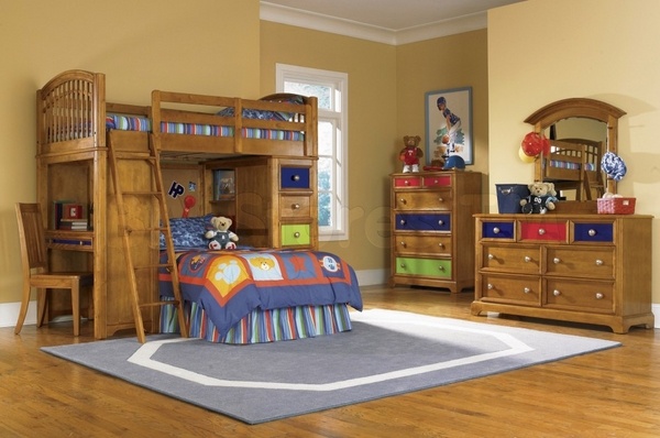 bunk beds for kids with stairs wooden flooring grey rug 