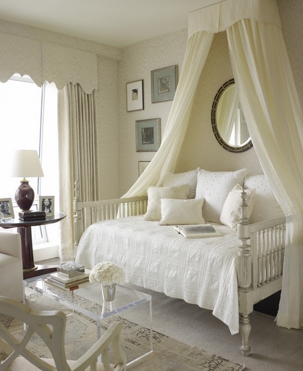 beautiful bedroom white bed with canopy curtains