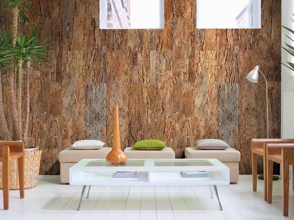 contemporary home interior design natural materials cork wall