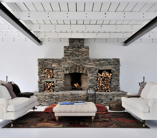 fantastic stone fireplace rustic flair white living room furniture