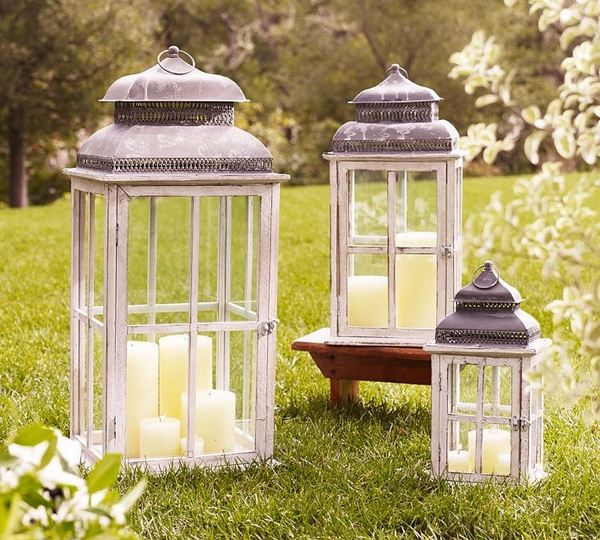garden lighting wood white vintage candle lanterns grass