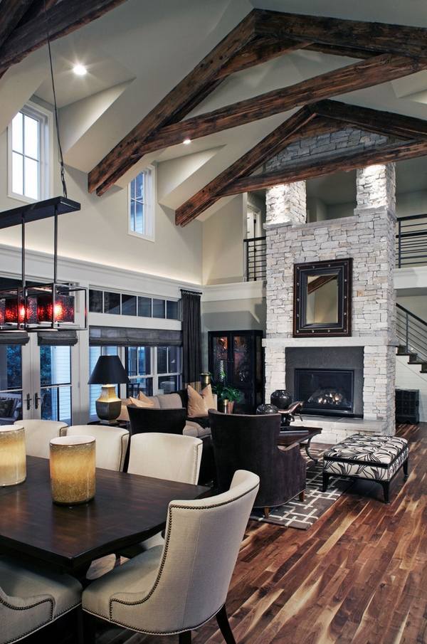 impressive vaulted design floor to fireplace modern living room interior