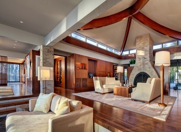 impressive vaulted ceiling design floor to ceiling fireplace rustic living room