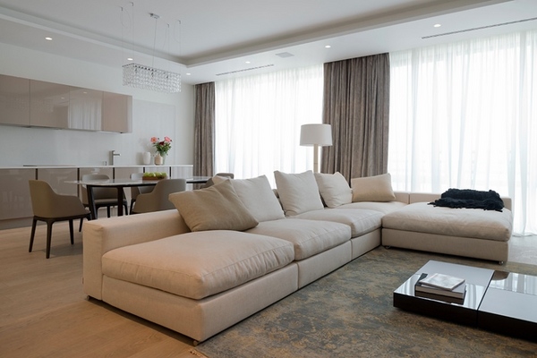 lmodern open plan apartment floor to ceiling windows natural light