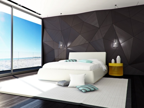 modern bedroom gometric wall tiles 3d effect