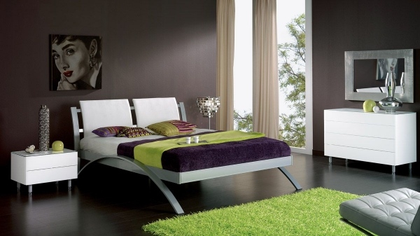 furnishings green purple wooden floor brown walls