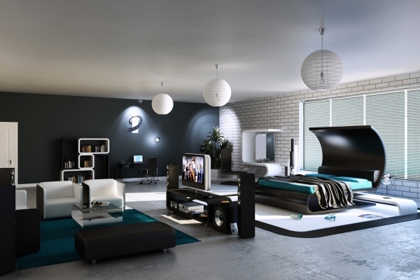 furniture black white turquoise accents