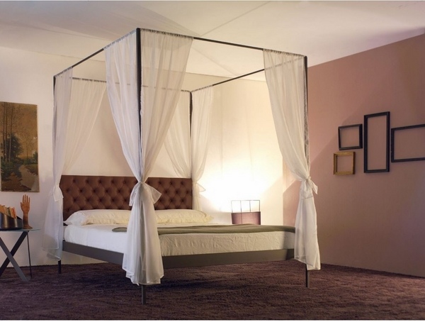 modern bedroom furniture four poster bed white curtains