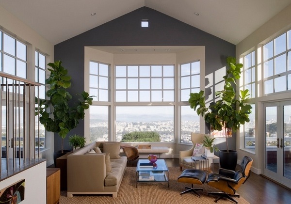 modern ceiling design ideas double windows natural light