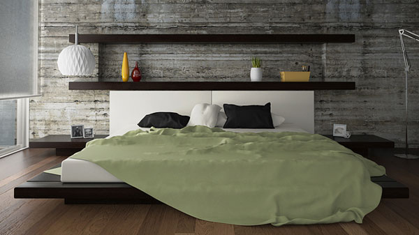 modern wooden bed frame shelves
