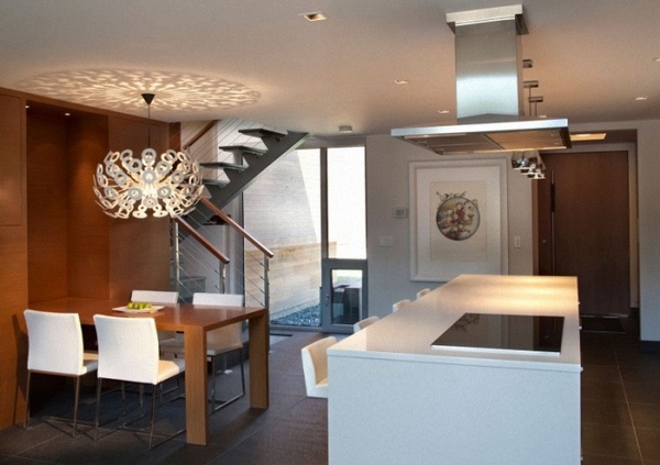 modern home interior design accent chandelier wood steel