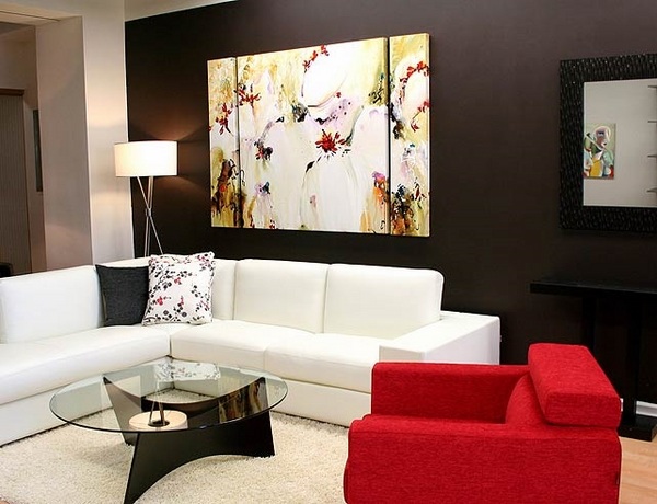 modern living room interior black white red armchair accent