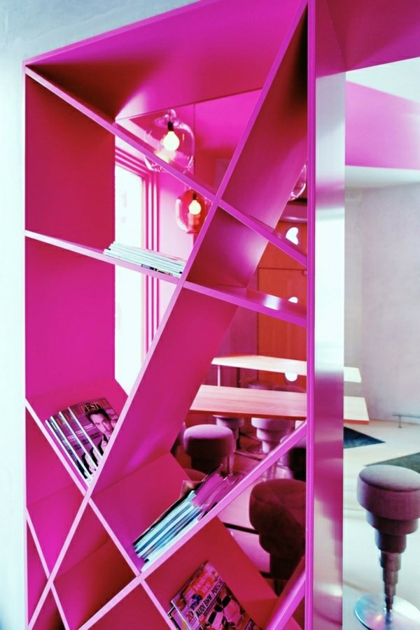 modern pink bookshelf