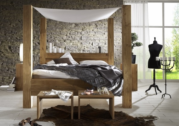 natural wood poster bed minimalist design
