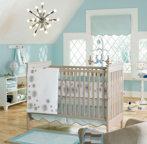 nursery room interior design pale blue window valance