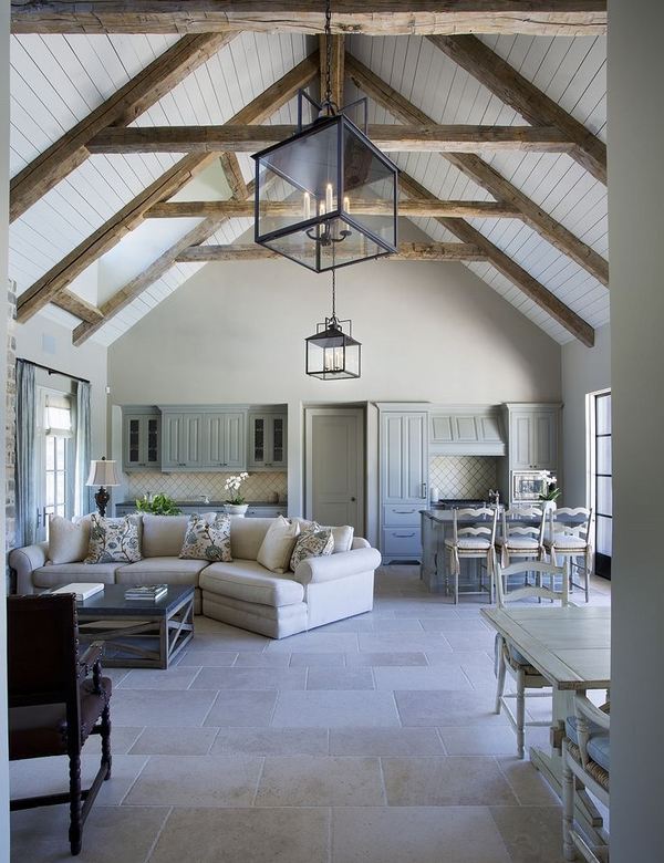 open floor plan living room with cathedral ceiling design