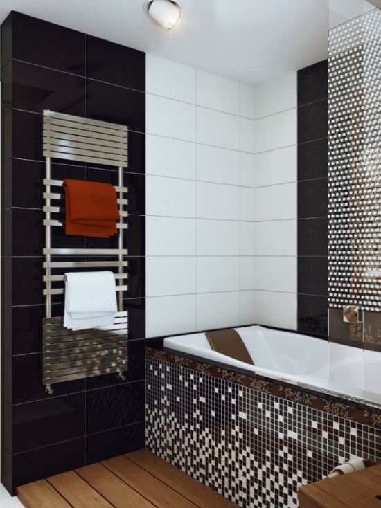 original black white mosaic tiles bathtub