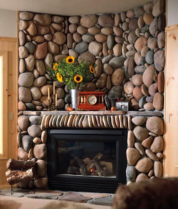 original stone fireplace ideas river stones