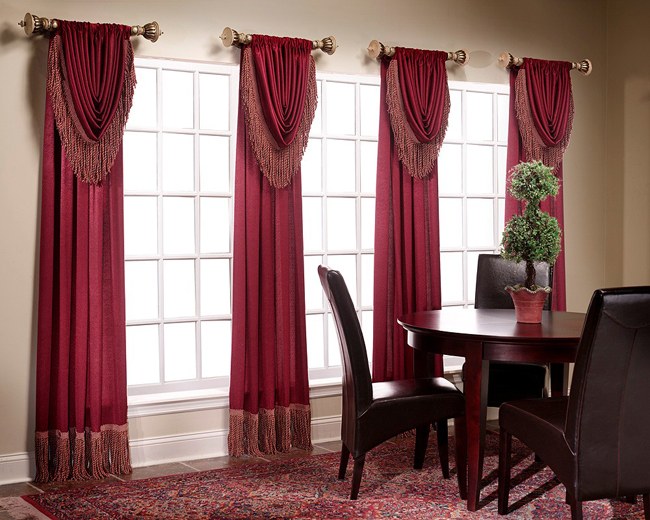 red waterfall valance style rich drapery