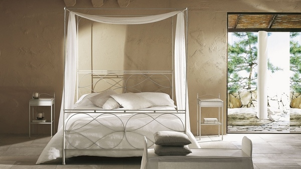 romantic four poster bed with elegant lines canopy curtains