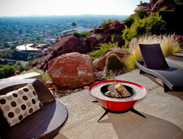 round fire pit red color freestanding