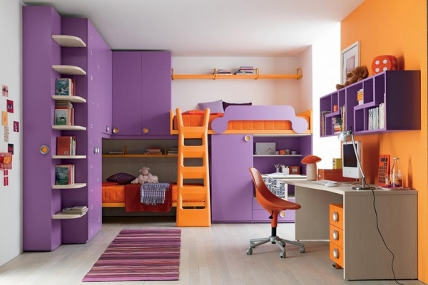 space saving furniture ideas kids bunk beds with stairs designs purple orange