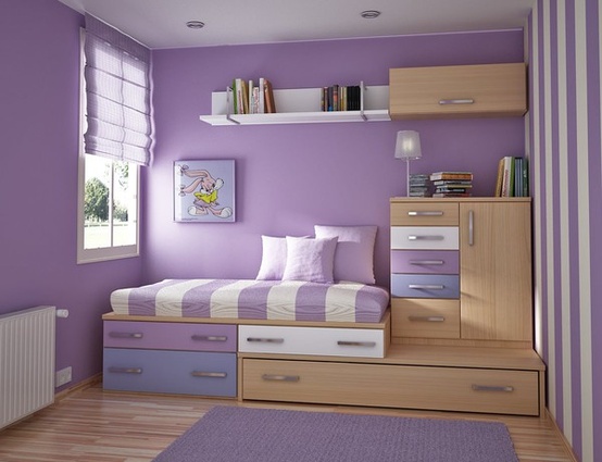 space saving kids room furniture storage purple wall color