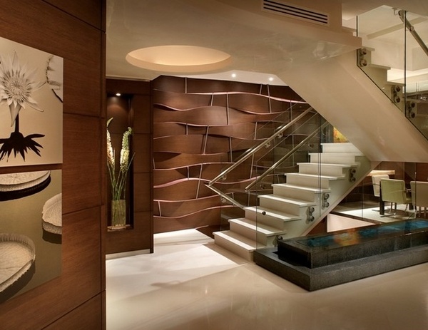 spectacular modern staircase glass stainless steel impressive wall decoration