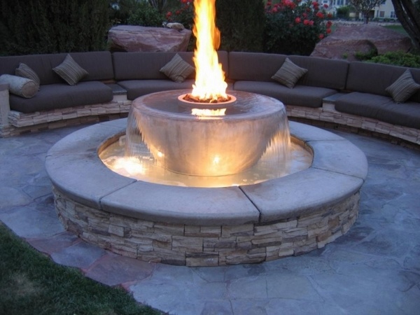 spectacular round outdoor-fire-pit-water fountain fire