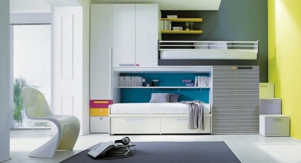 storage space options in teen wall decoration with color furniture 