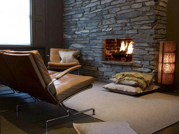stunning dark stone fireplace modern living room interior